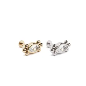 14K Gold Marquise Diamond Beaded Stud