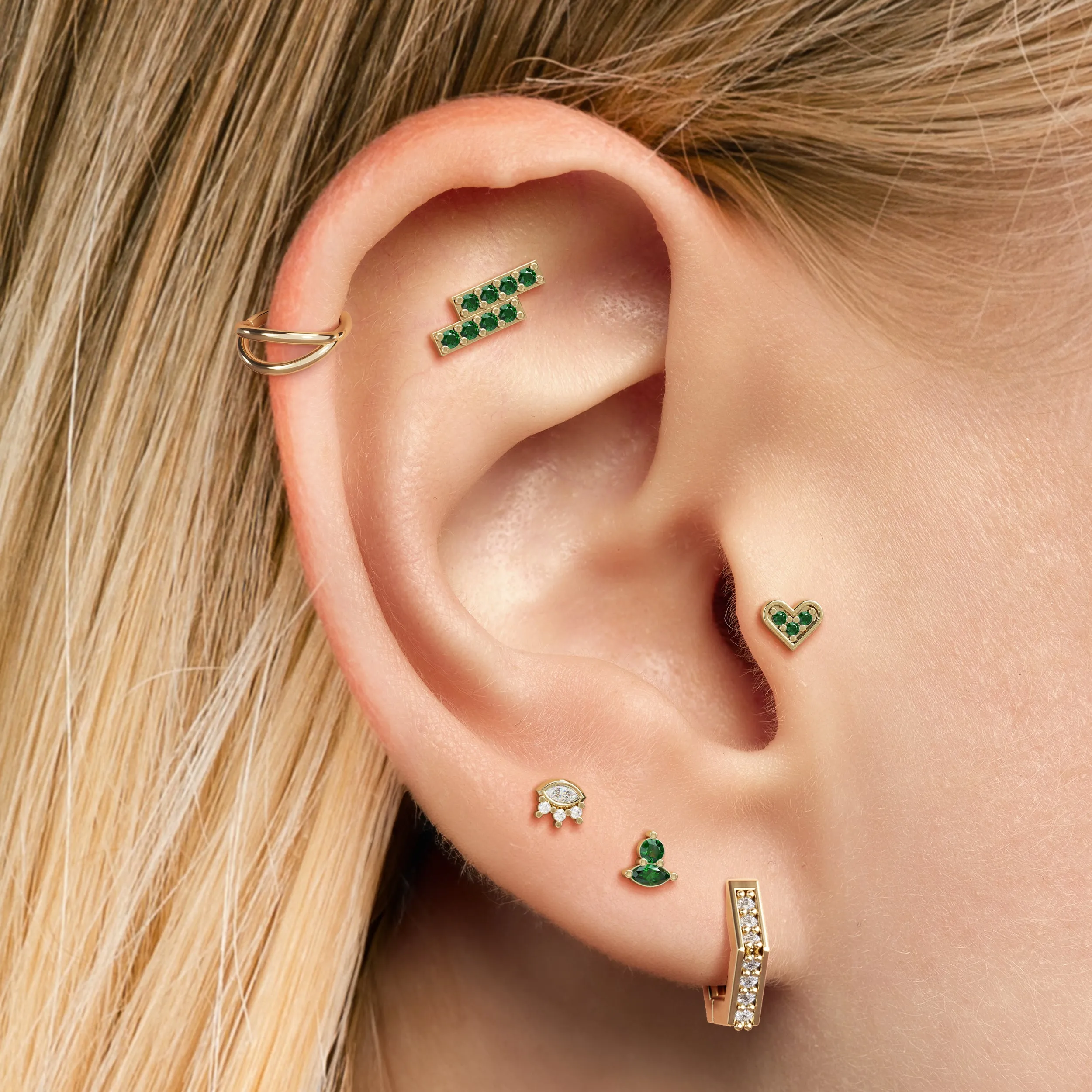 14K Gold Multi-Shape Emerald Stud