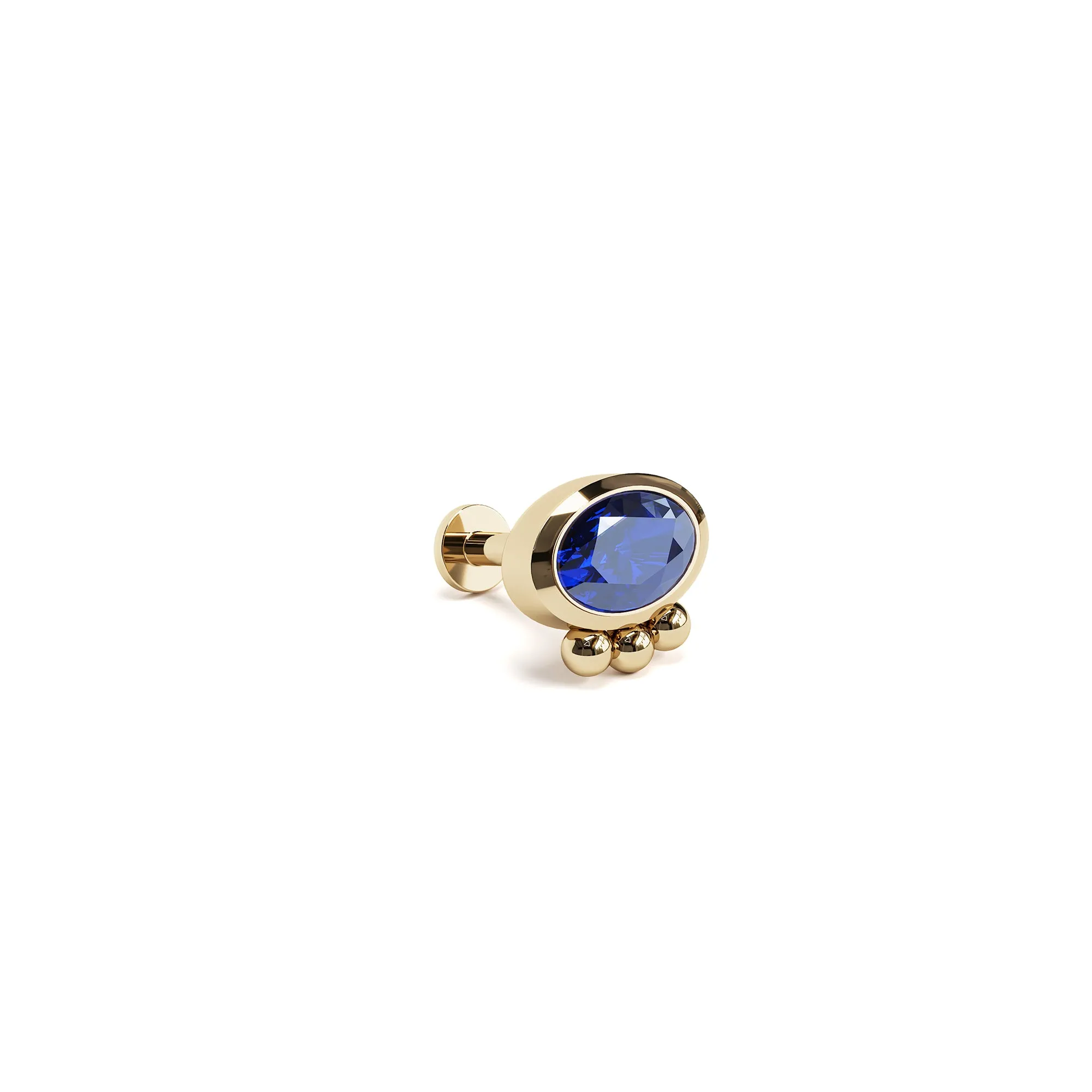 14K Gold Oval-Cut Sapphire Beaded Stud