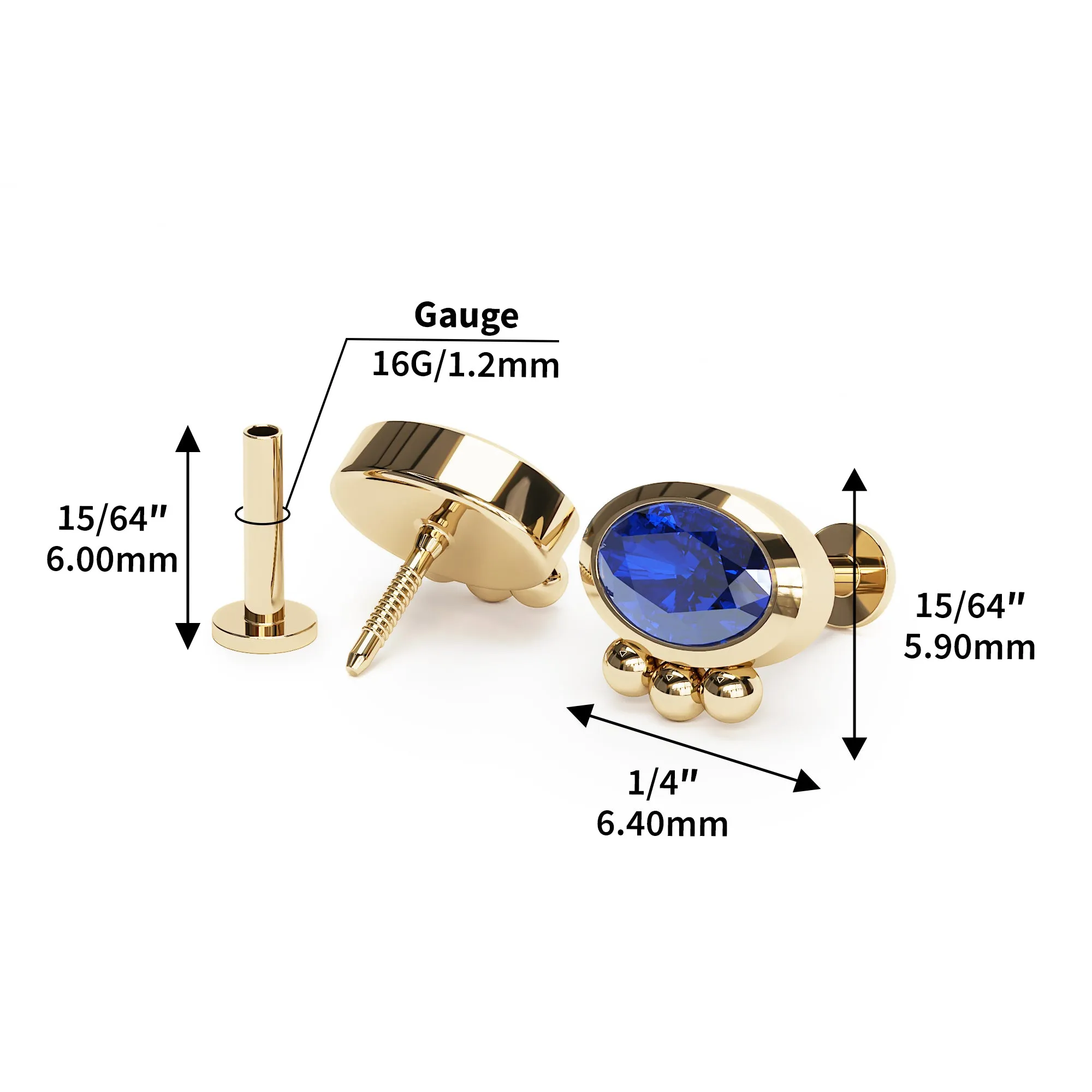 14K Gold Oval-Cut Sapphire Beaded Stud