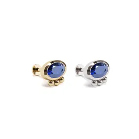 14K Gold Oval-Cut Sapphire Beaded Stud