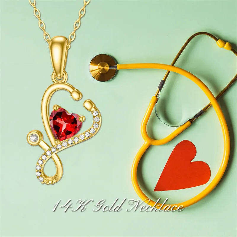 14K Gold Stethoscope Necklace Heart-Shaped Stethoscope Pendant Necklace for Doctor Nurse Medical Student Gifts