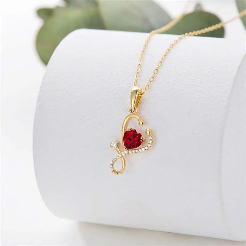 14K Gold Stethoscope Necklace Heart-Shaped Stethoscope Pendant Necklace for Doctor Nurse Medical Student Gifts