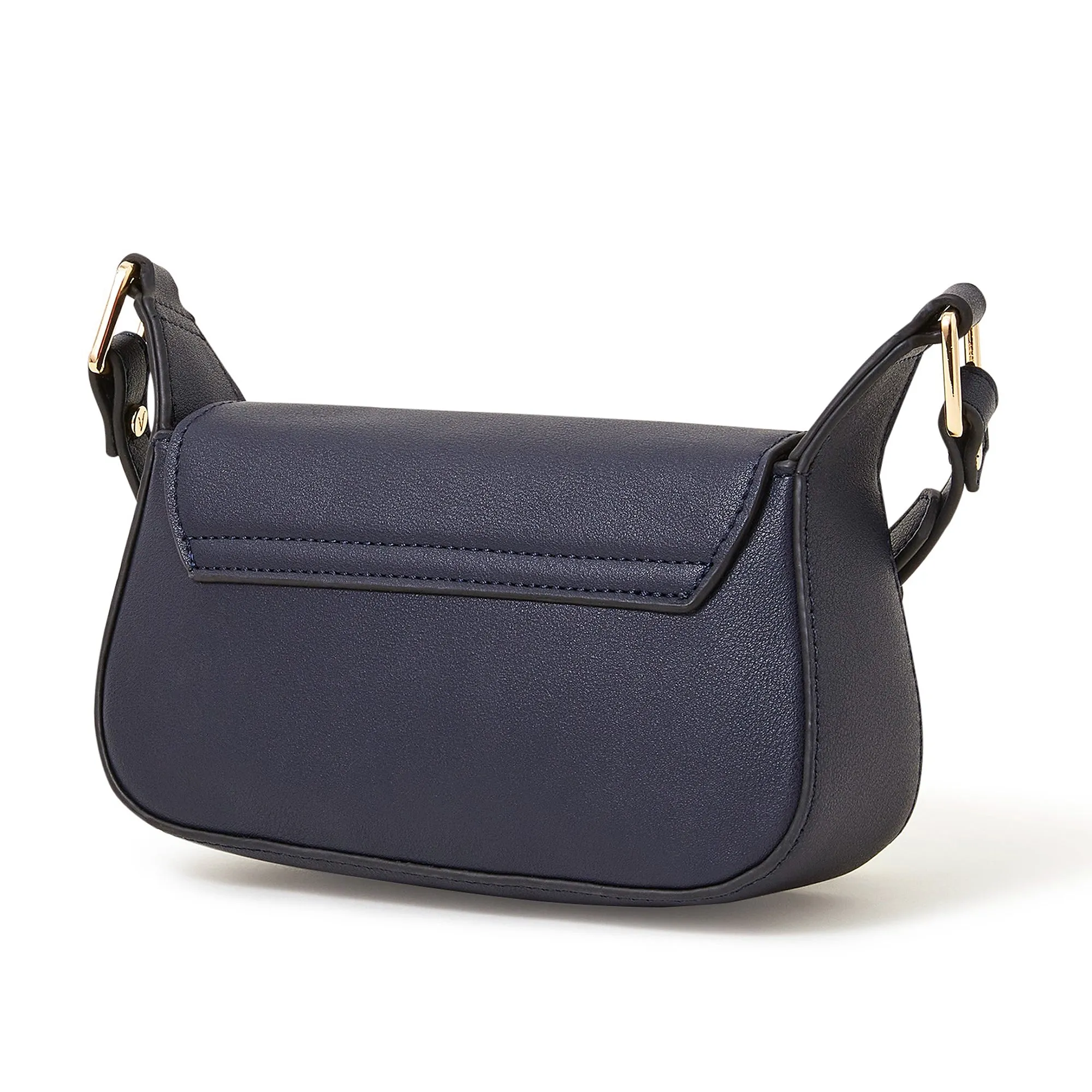 Accessorize London Women's Faux Leather Navy Small Saddle Sling Bag