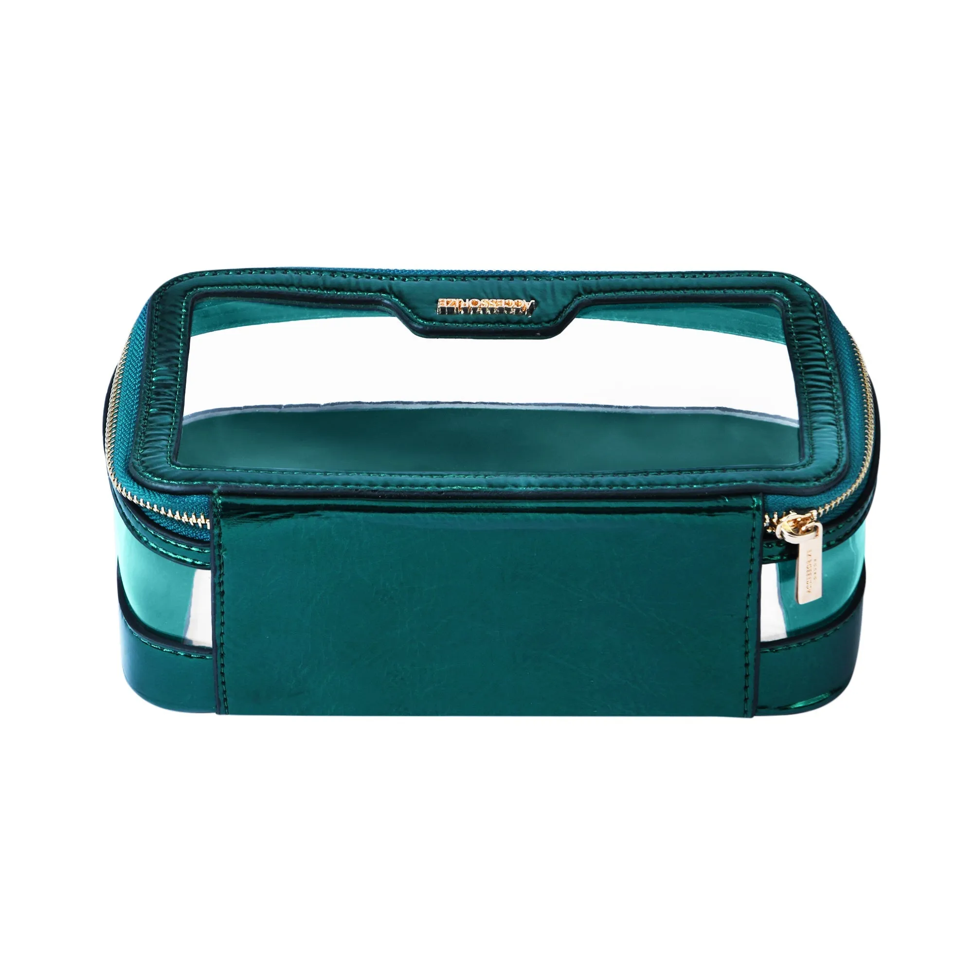 Accessorize London Women's Faux Leather Teal Clear Make Up Bag