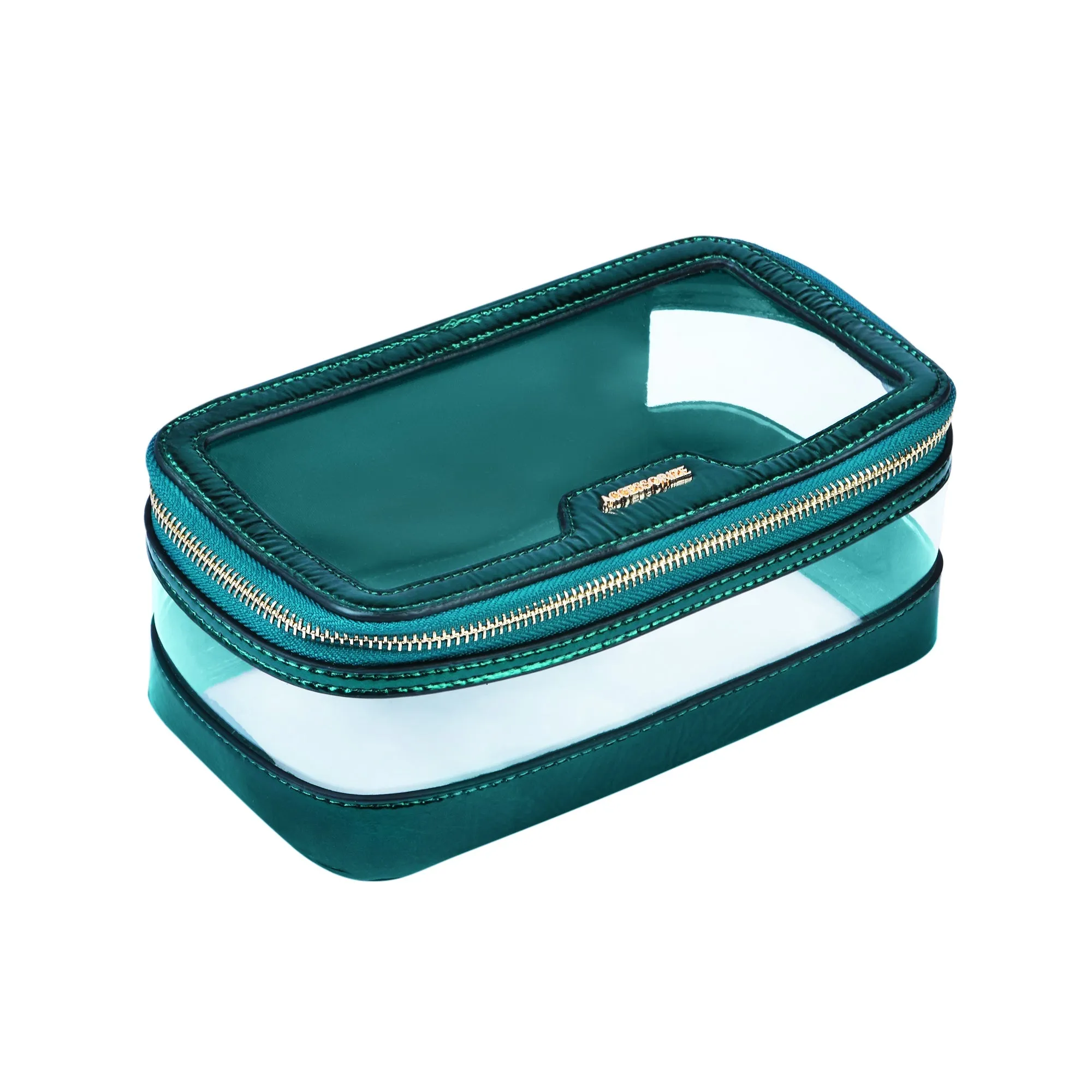 Accessorize London Women's Faux Leather Teal Clear Make Up Bag