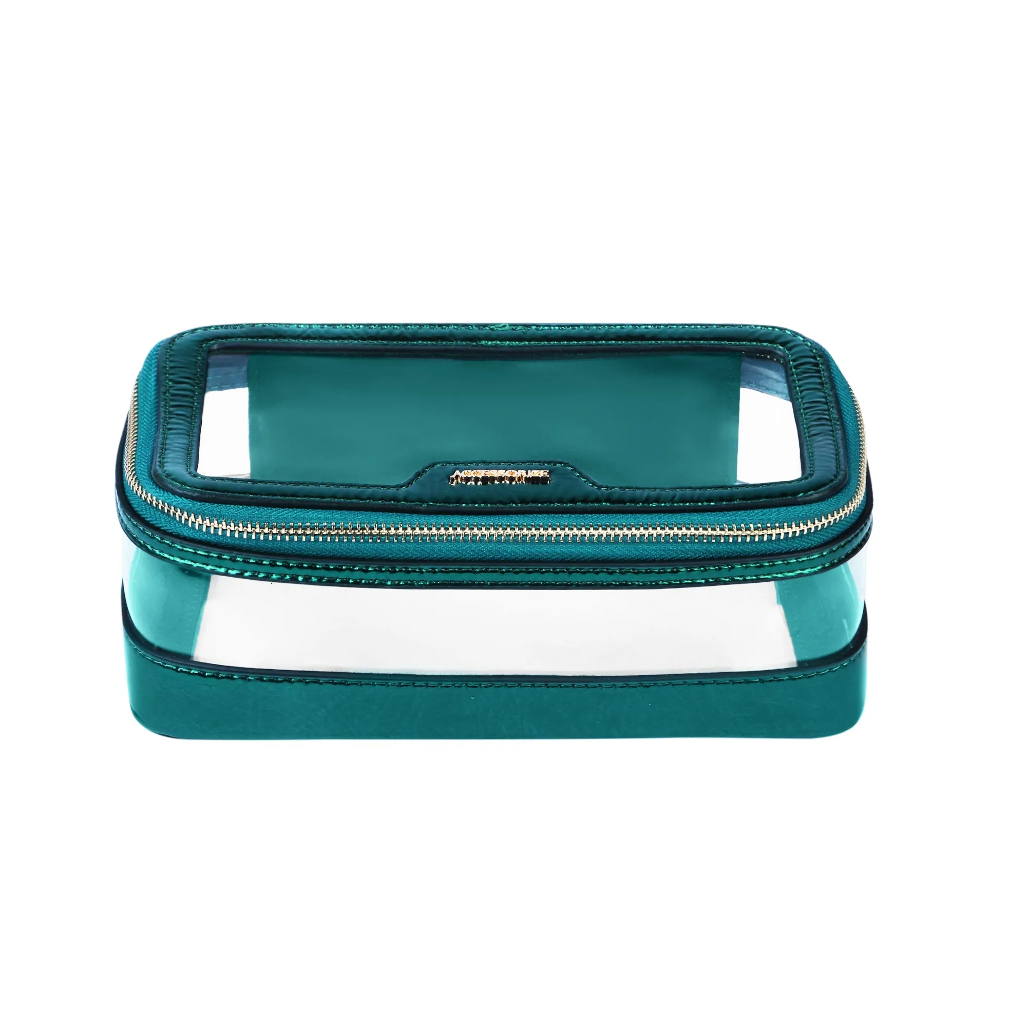 Accessorize London Women's Faux Leather Teal Clear Make Up Bag