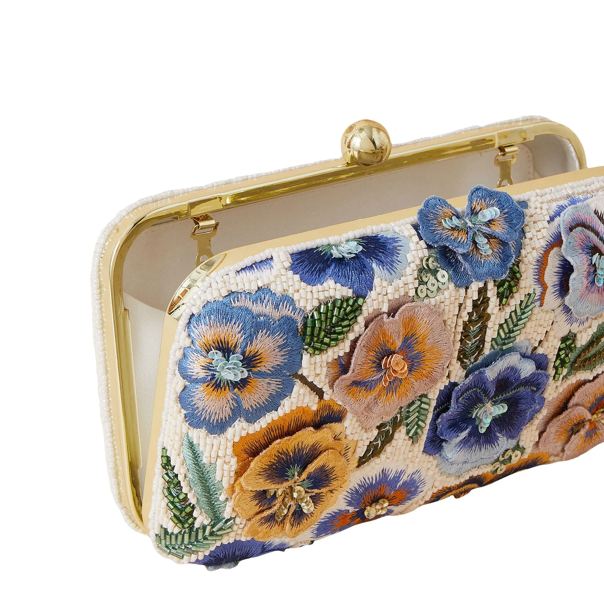 Accessorize London Women's Pastel Multi Hand-Embellished Beaded Floral Hardcase Clutch