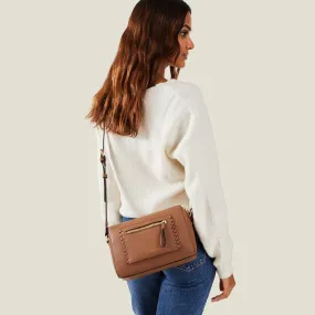 Accessorize London Women's Tan Front Pocket Crossbody Bag