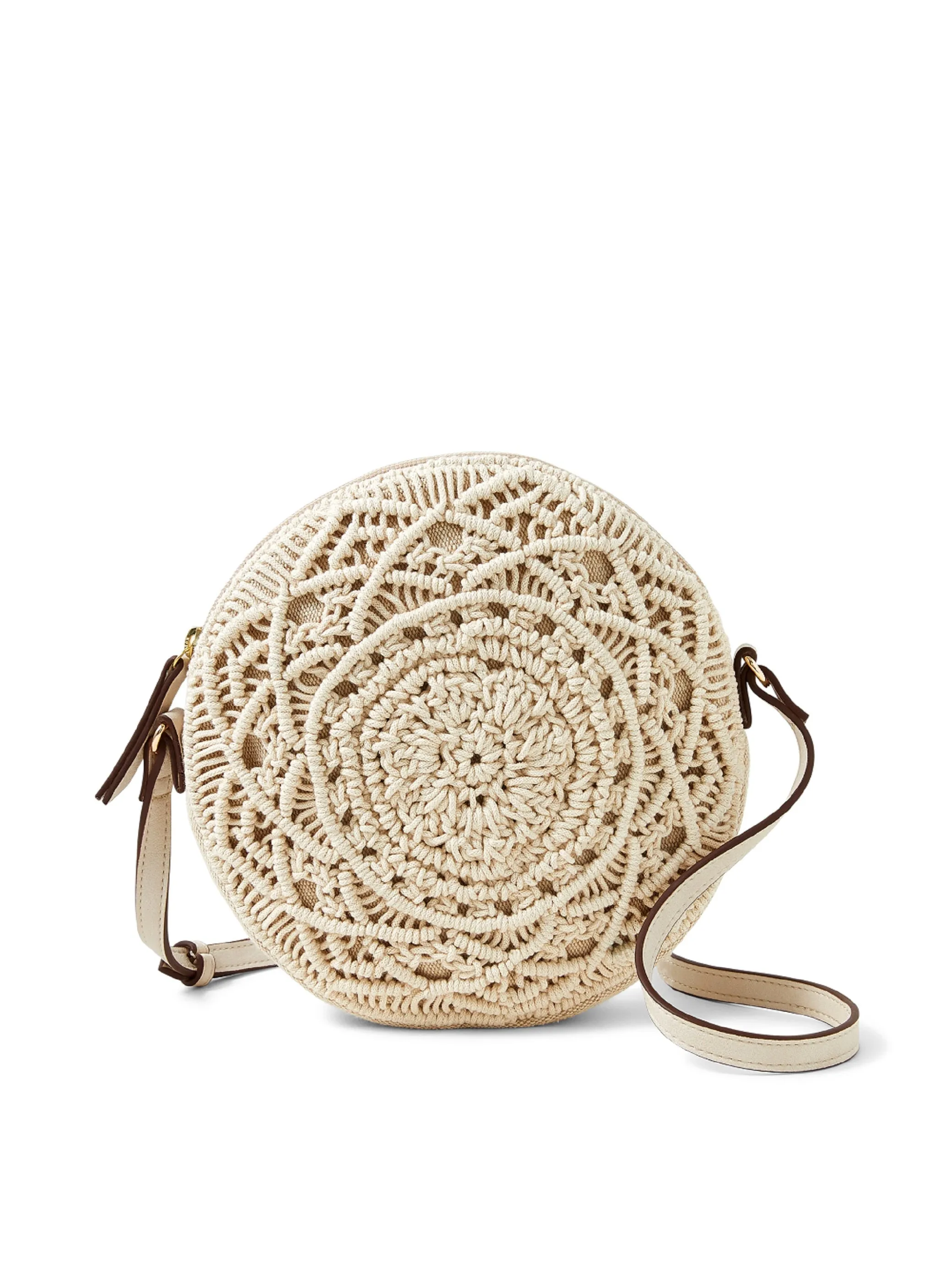 Accessorize London Women's White Fabric Mila Macrame Round Sling Bag