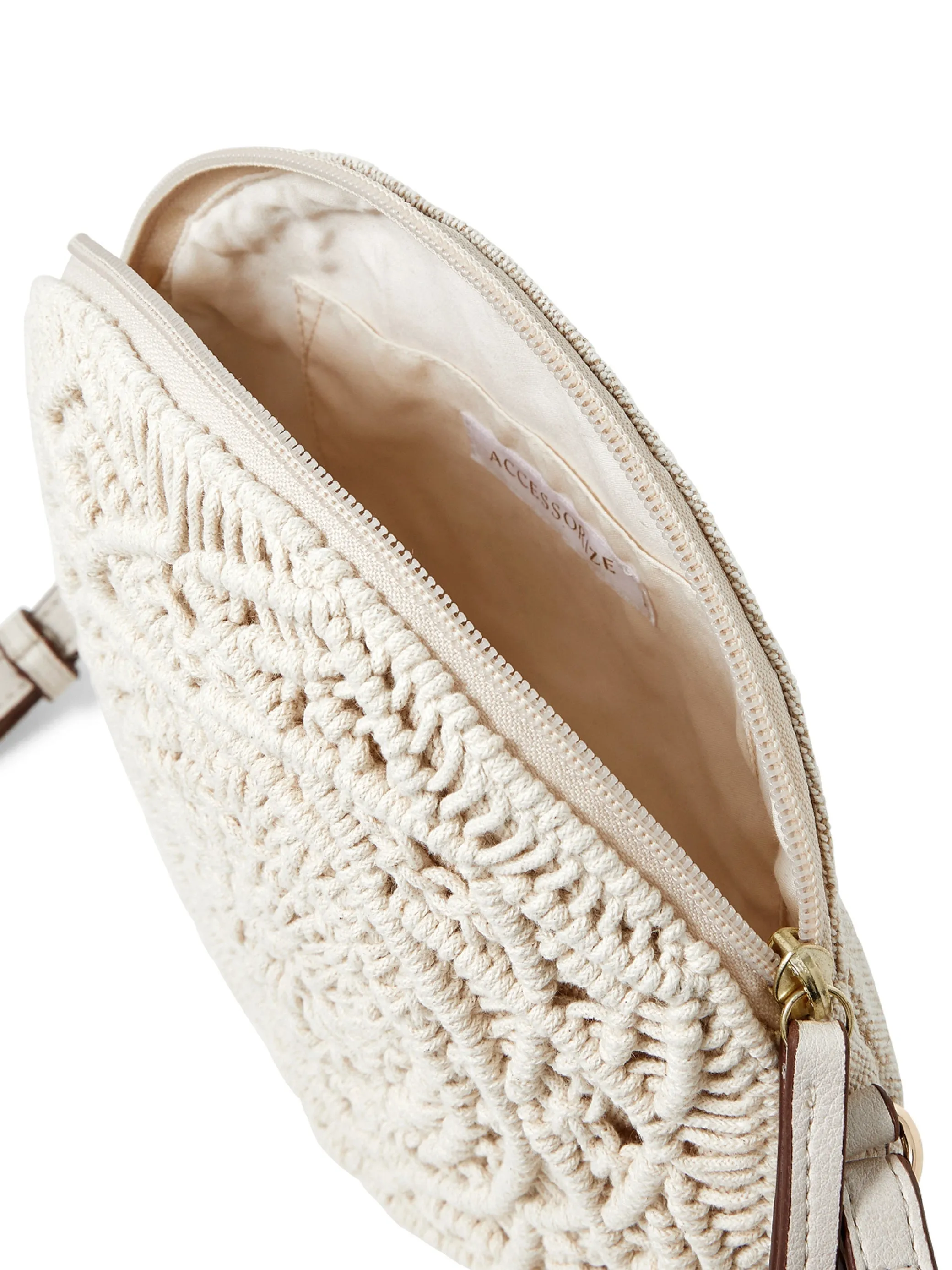 Accessorize London Women's White Fabric Mila Macrame Round Sling Bag