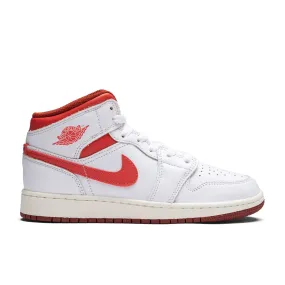 Air Jordan 1 Mid SE (GS) - White/Lobster/Dune Red