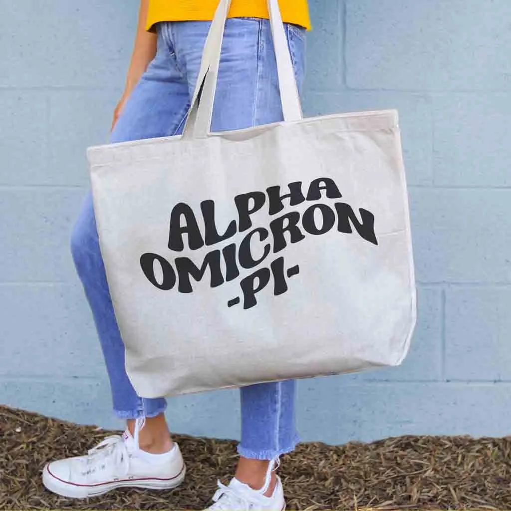 Alpha Omicron Pi Large Canvas Sorority Tote Bag with Simple Mod Design