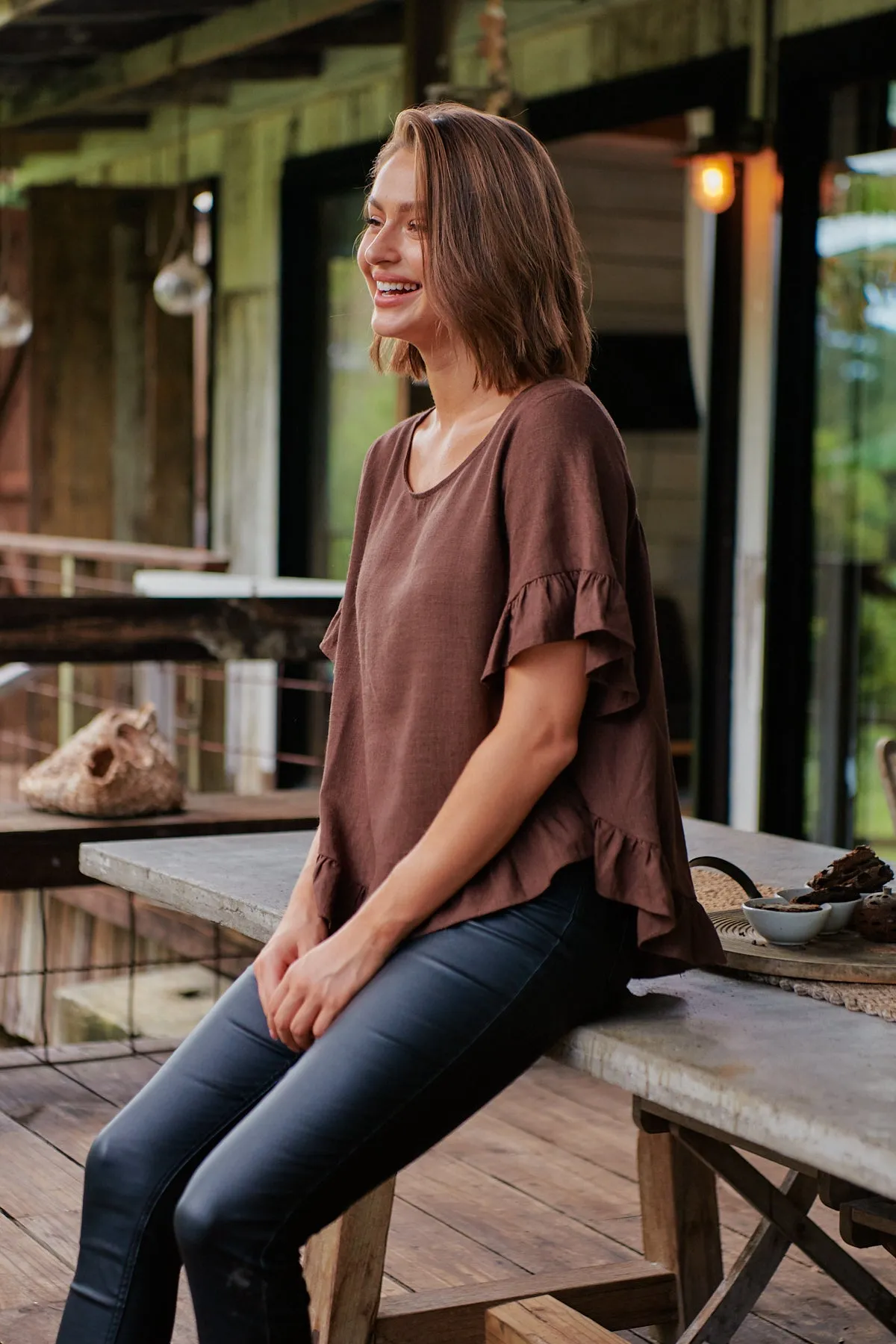 Aries Brown Linen Tee