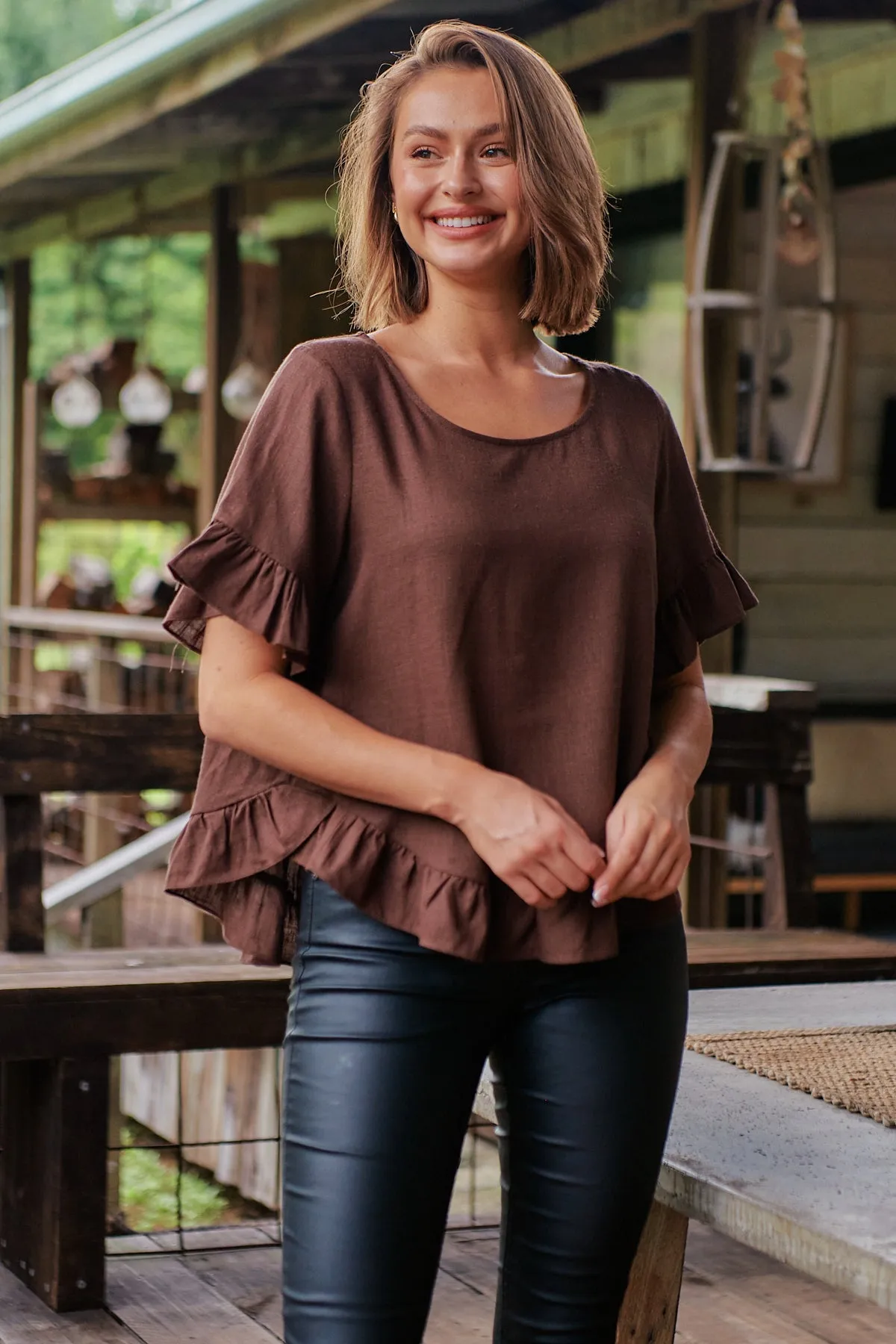 Aries Brown Linen Tee