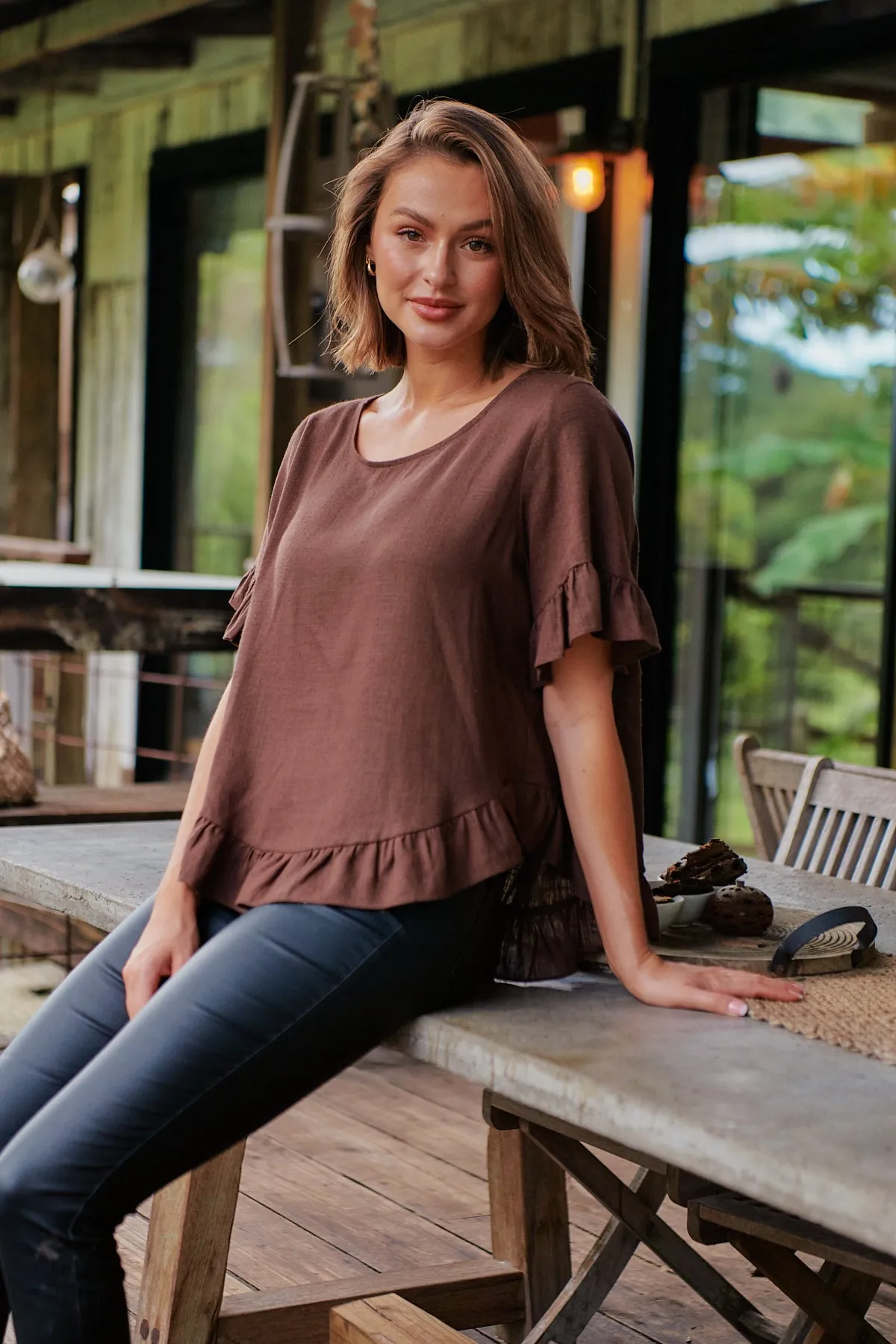 Aries Brown Linen Tee