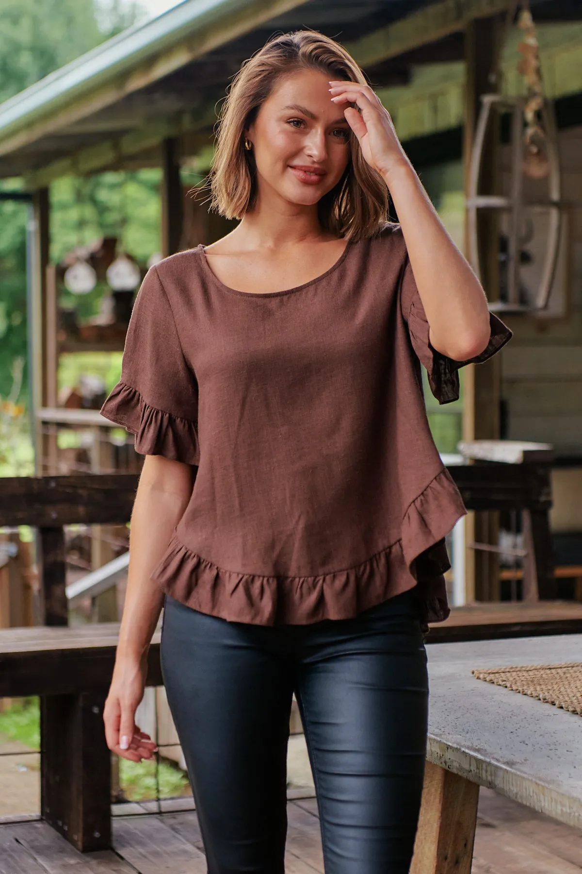 Aries Brown Linen Tee