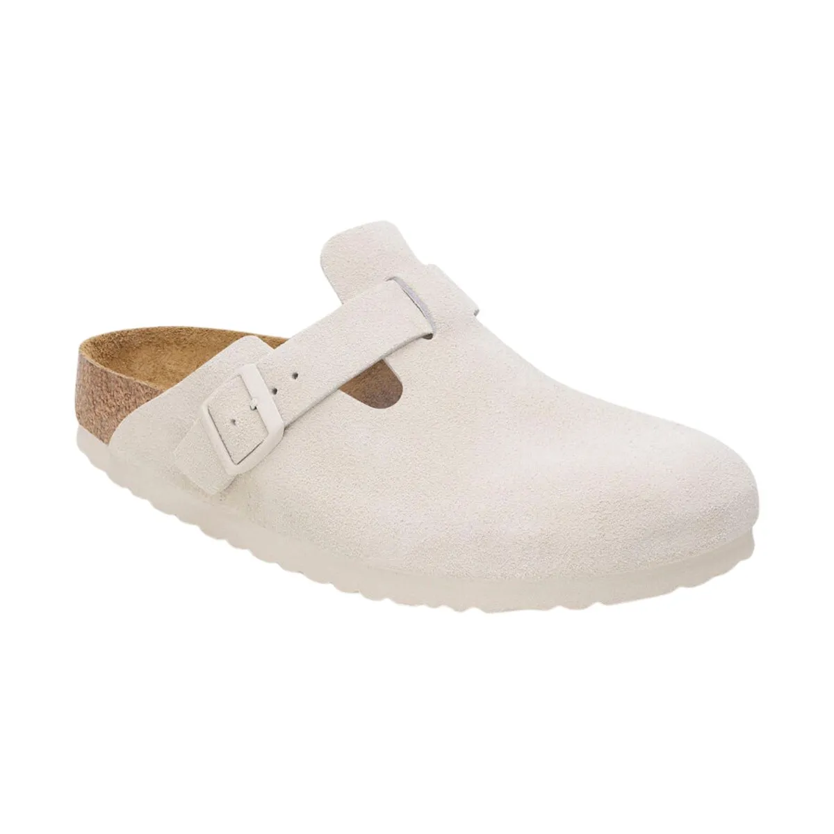 Birkenstock Women's Boston Antique White Suede Soft Footbed