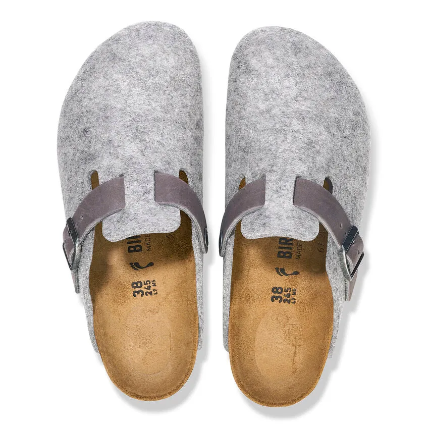 BIRKENSTOCK Women's Boston Natural Leather/Felt (Light Gray - Narrow Fit)