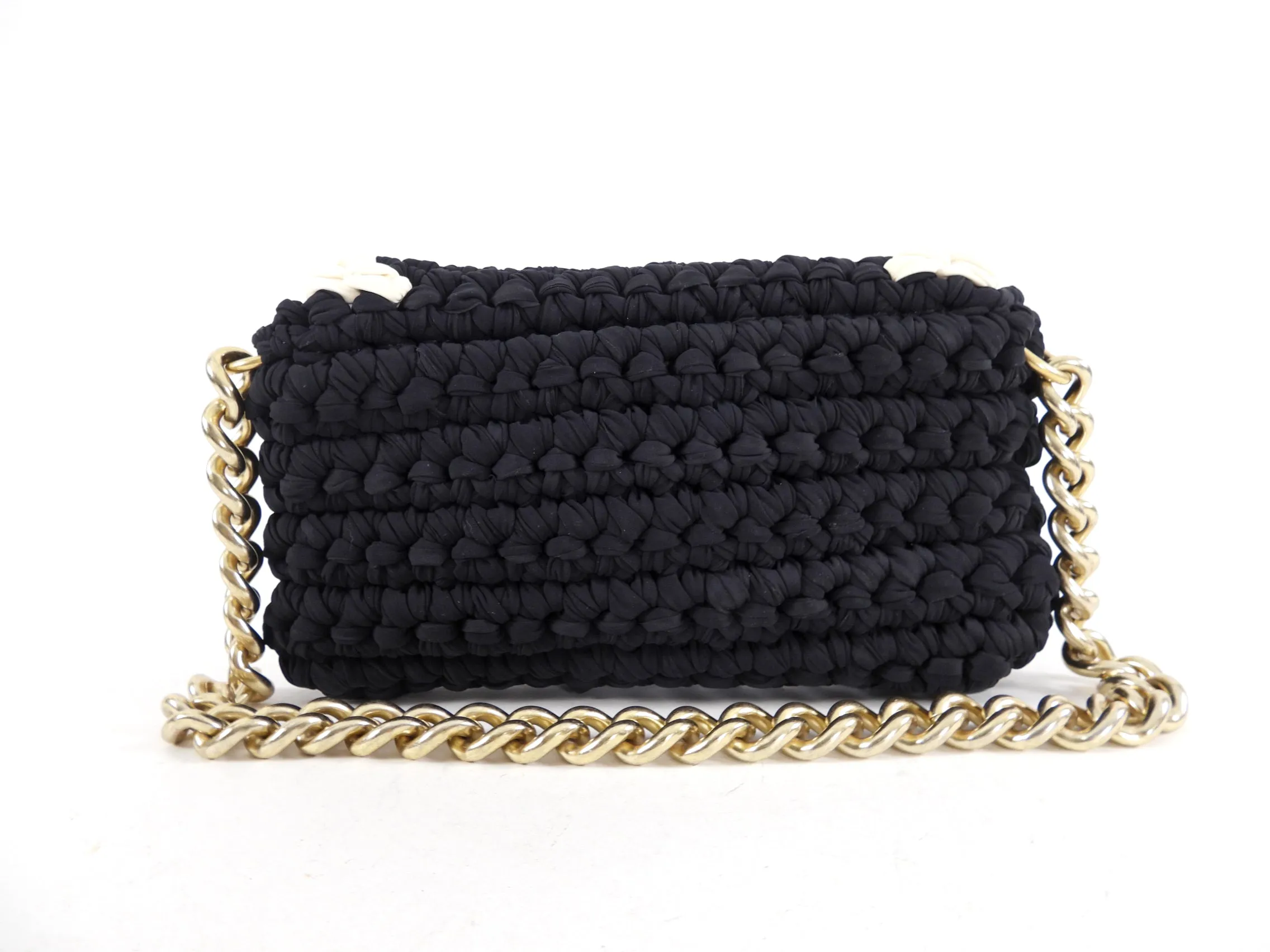 Chanel Fancy Crochet Small Black and Ivory Flap Bag