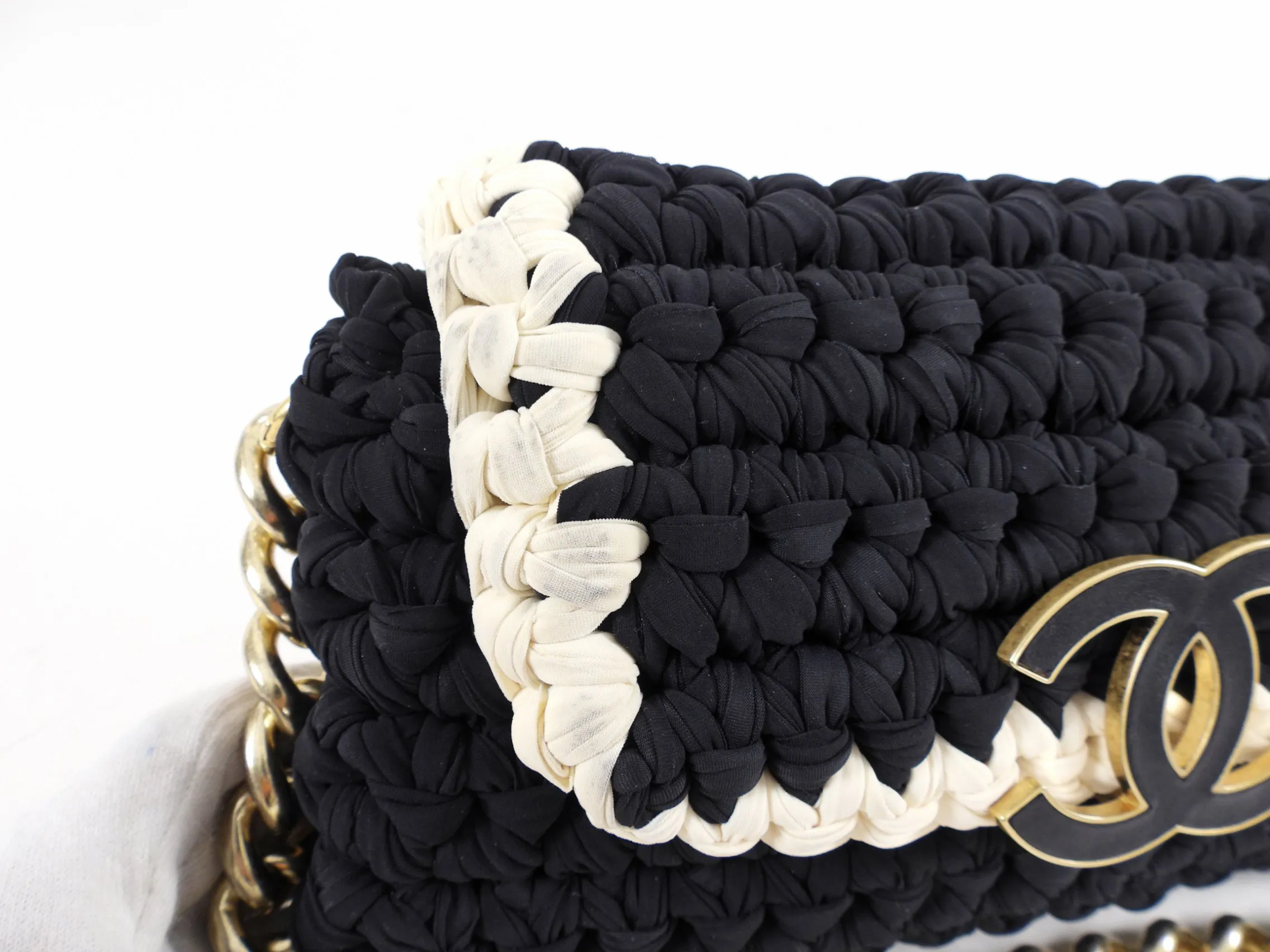 Chanel Fancy Crochet Small Black and Ivory Flap Bag