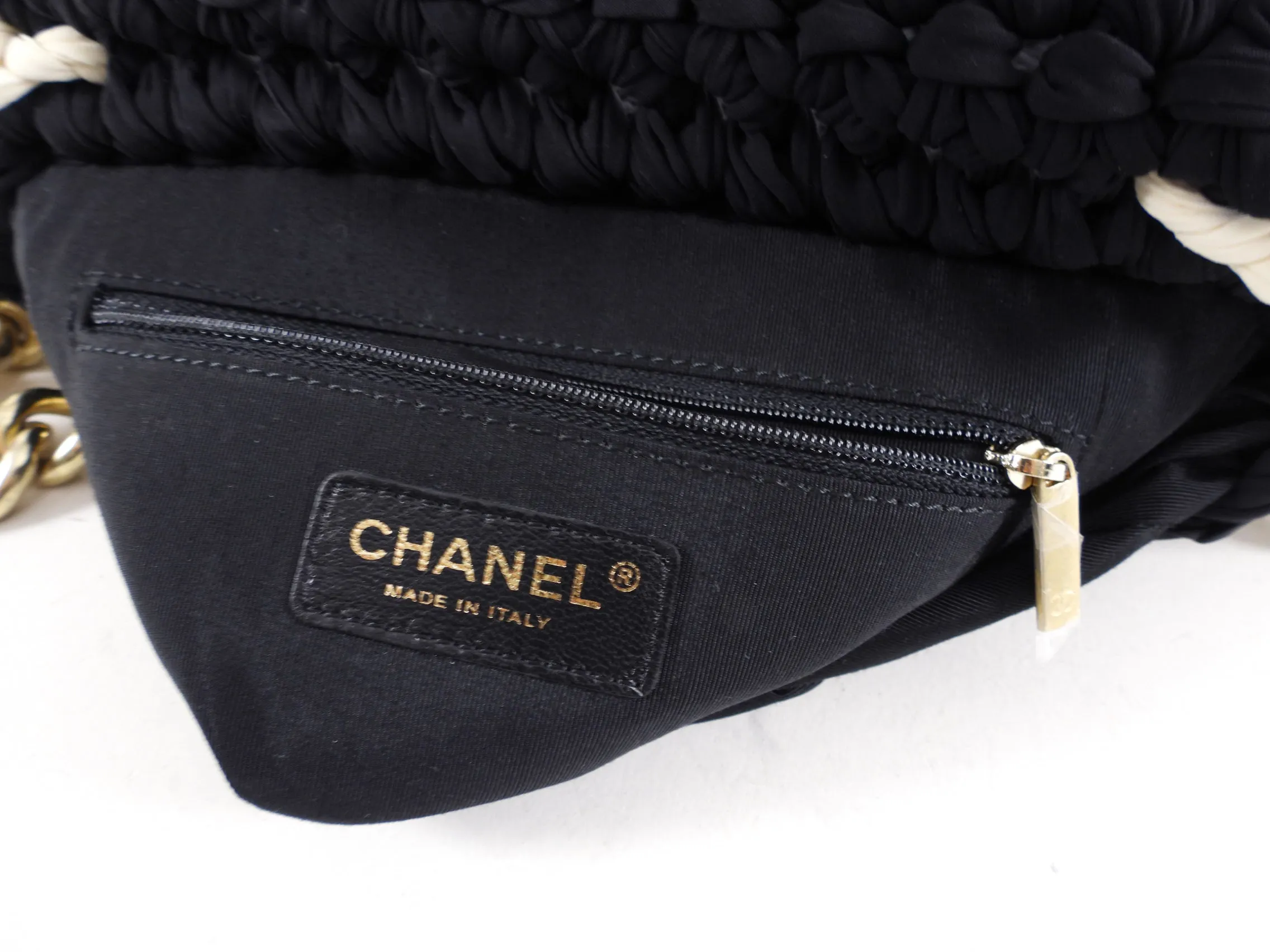 Chanel Fancy Crochet Small Black and Ivory Flap Bag