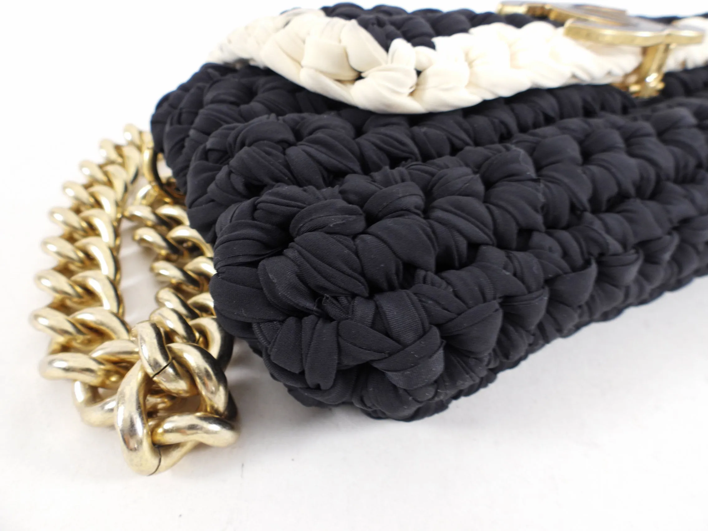 Chanel Fancy Crochet Small Black and Ivory Flap Bag