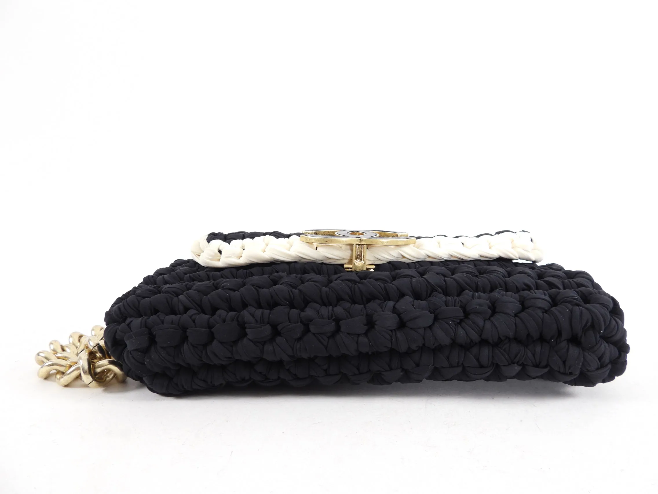 Chanel Fancy Crochet Small Black and Ivory Flap Bag