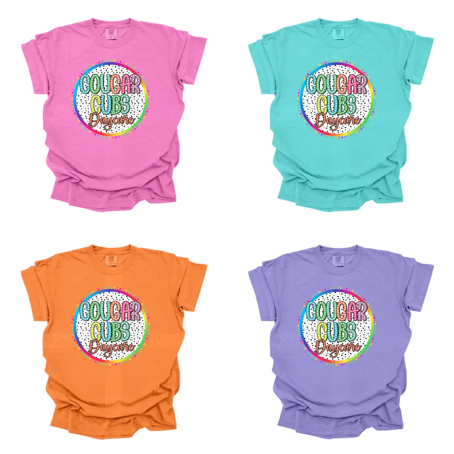 Cougar Cubs Daycare Colorful Custom School Tee | BRIGHT