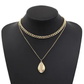 Cowrie Shell Pendant Layered Chain Necklace Set