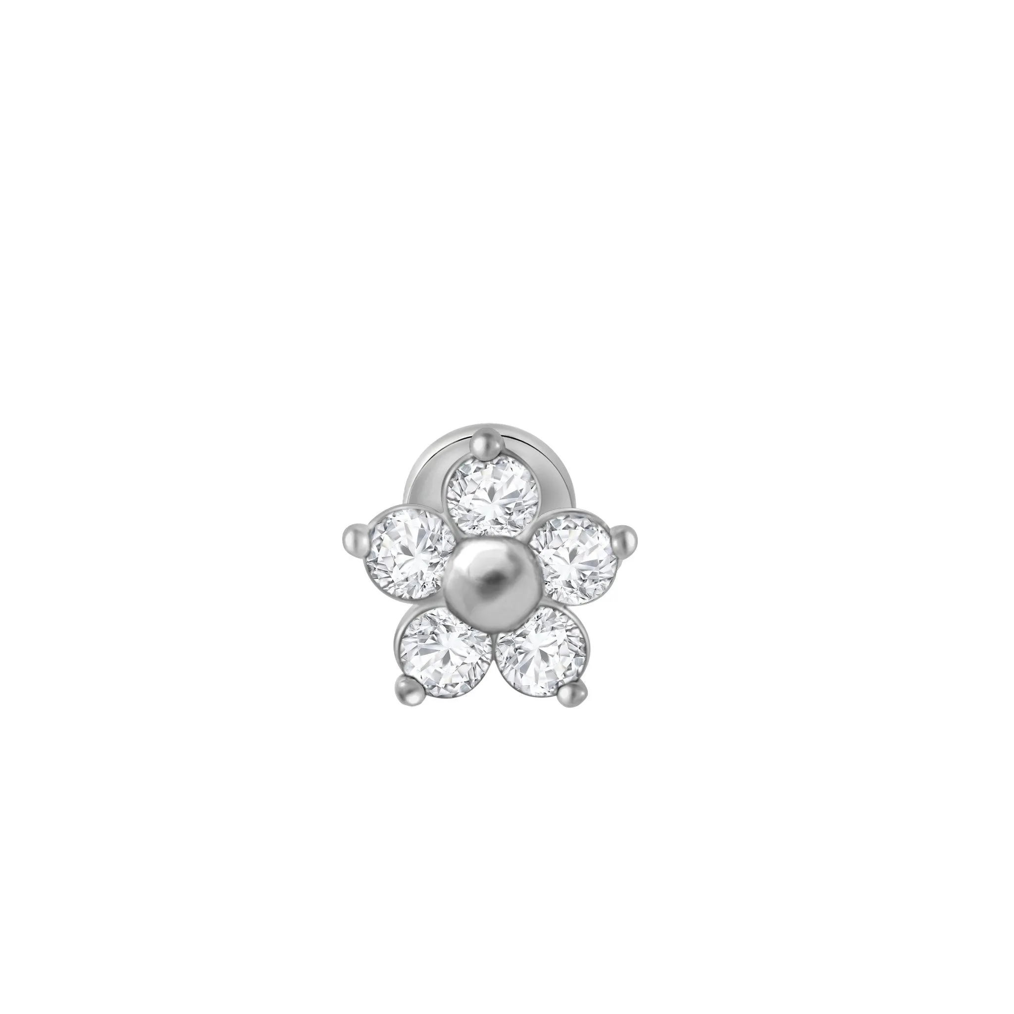 Diamond Flower Flat Back Stud in White Gold