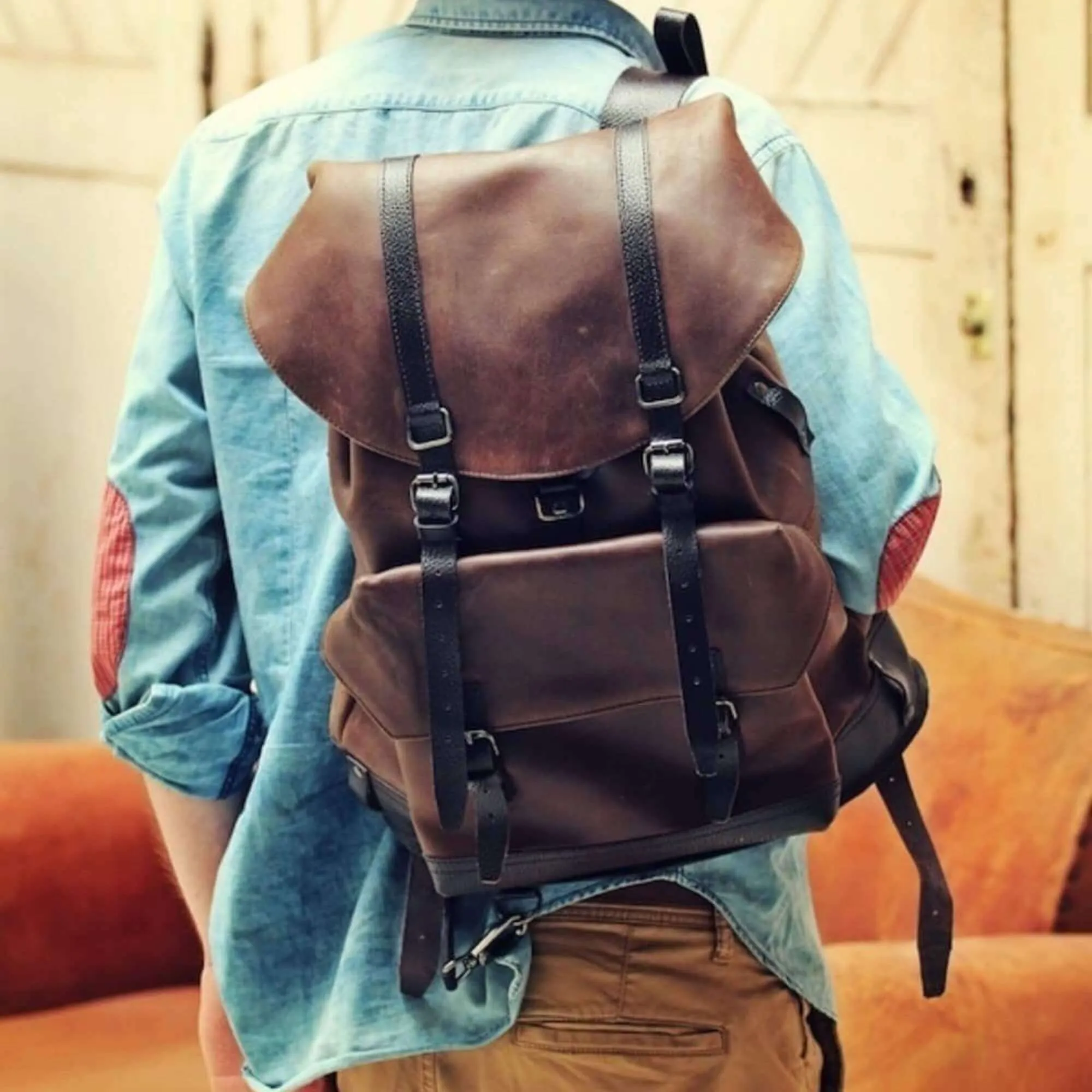 Drawstring Unisex Leather Backpack- KALGHI