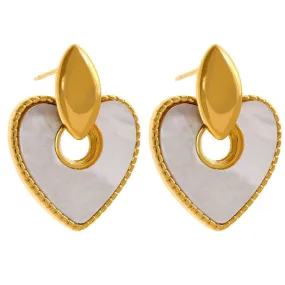 Elegant Natural Shell Heart Stainless Steel Stylish Delicate Earrings