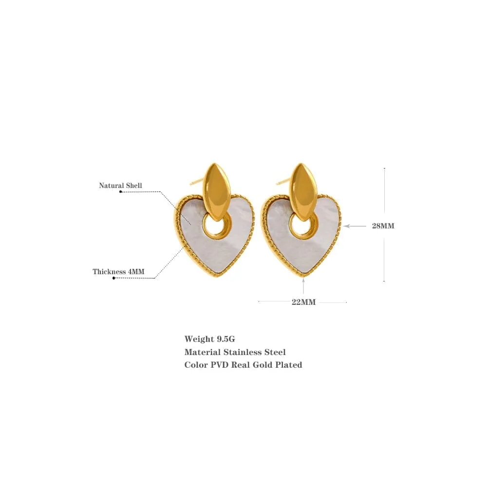 Elegant Natural Shell Heart Stainless Steel Stylish Delicate Earrings