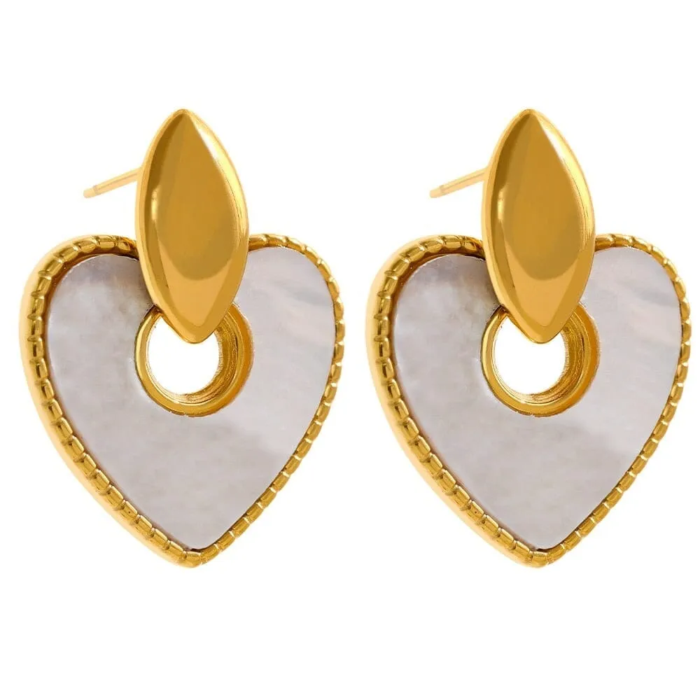 Elegant Natural Shell Heart Stainless Steel Stylish Delicate Earrings