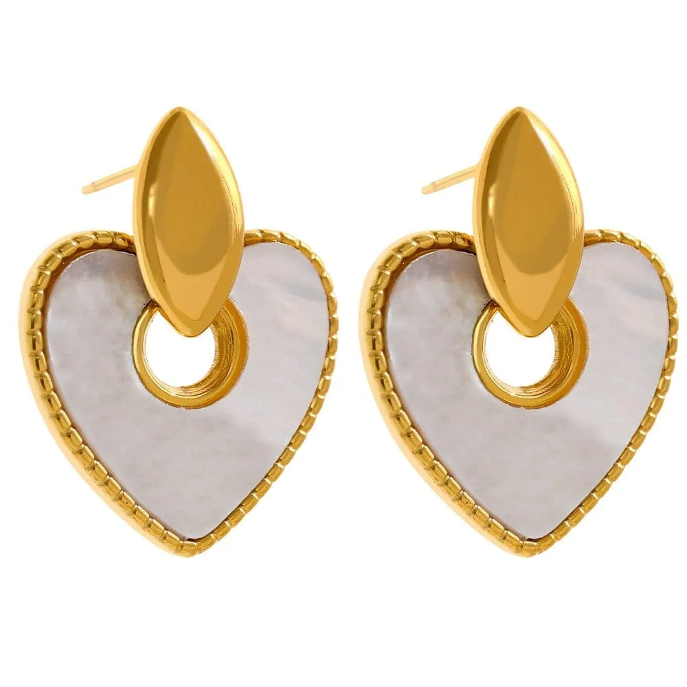 Elegant Natural Shell Heart Stainless Steel Stylish Delicate Earrings