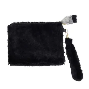 Faux Fur Tassel Pouch With Wristlet