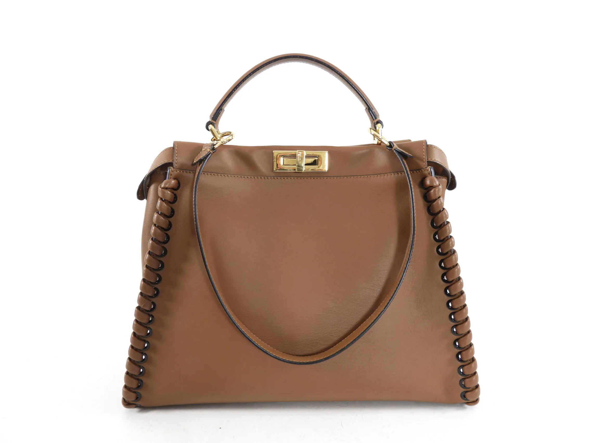 Fendi Large Brown Leather Whipstitch Peekaboo Bag