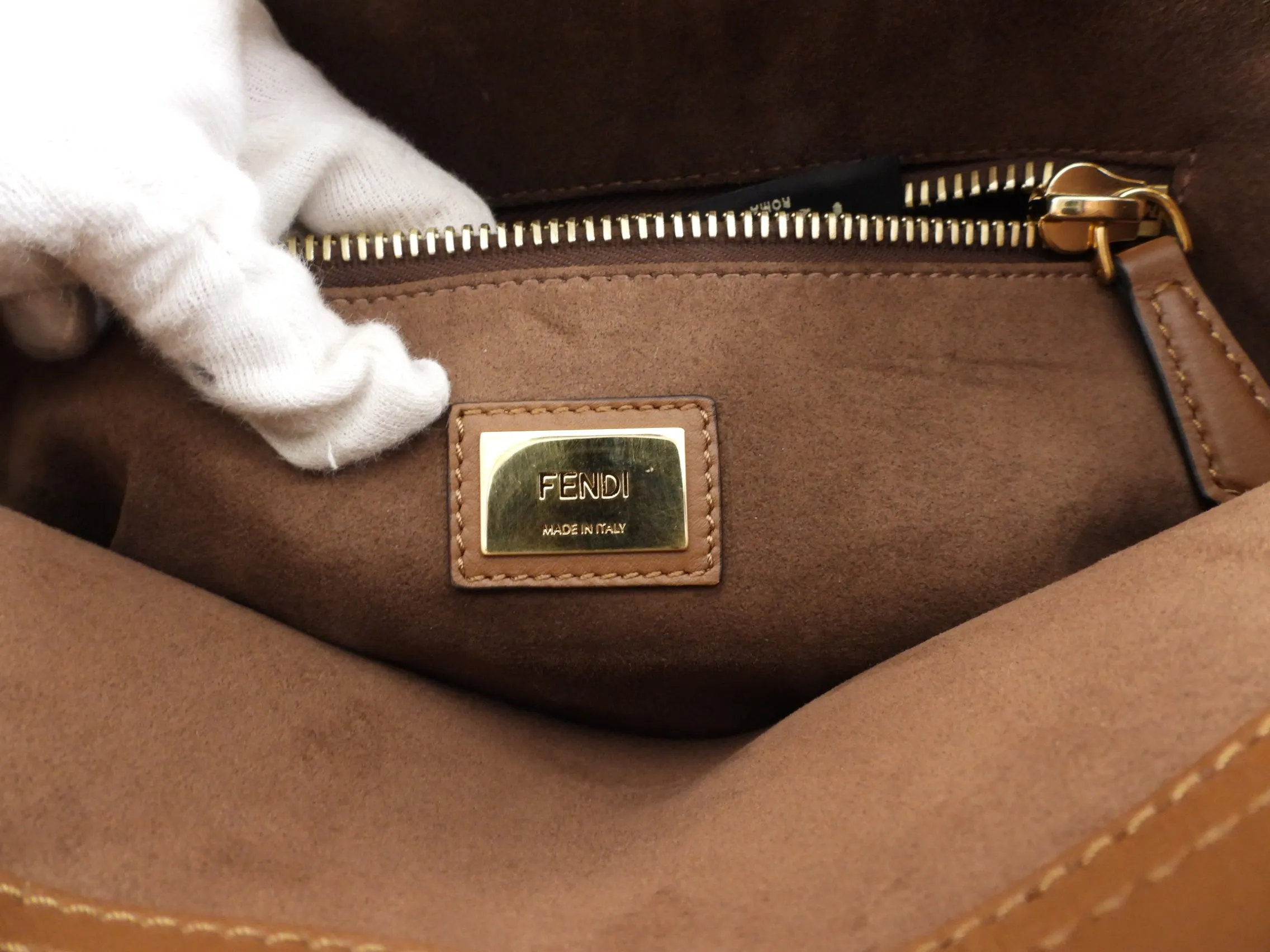 Fendi Large Brown Leather Whipstitch Peekaboo Bag