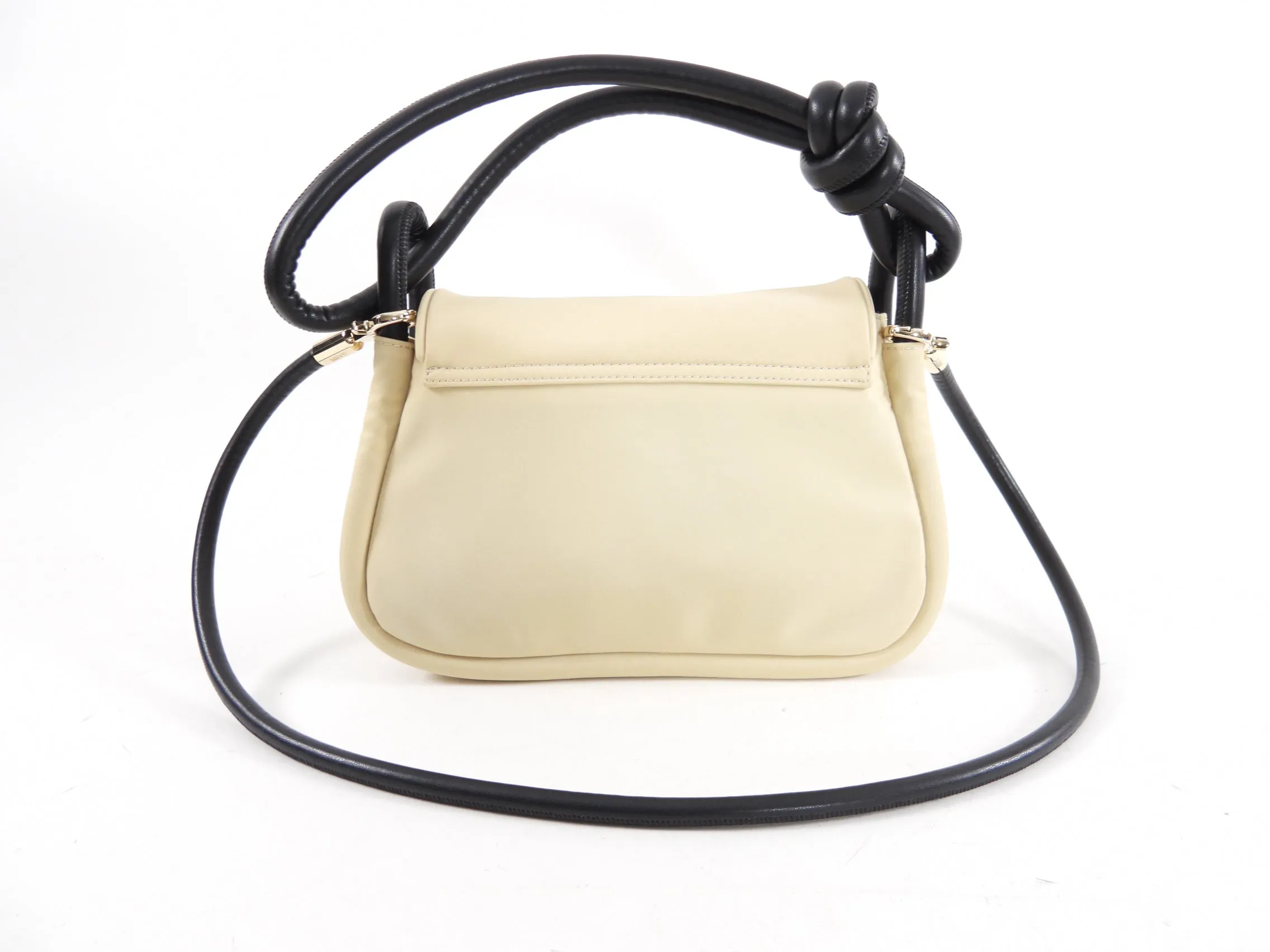 Ganni Beige Nylon and Black Leather Two Way Bag