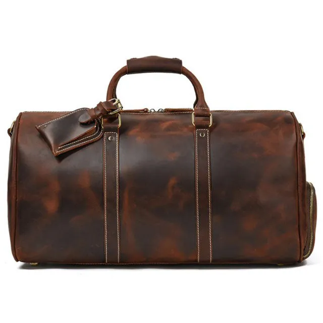 Genuine Leather Cowhide Travel Bag with Shoe Pouch