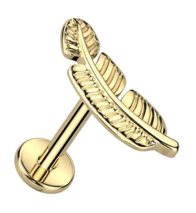 Gold PVD Feather Titanium Internally Threaded Labret