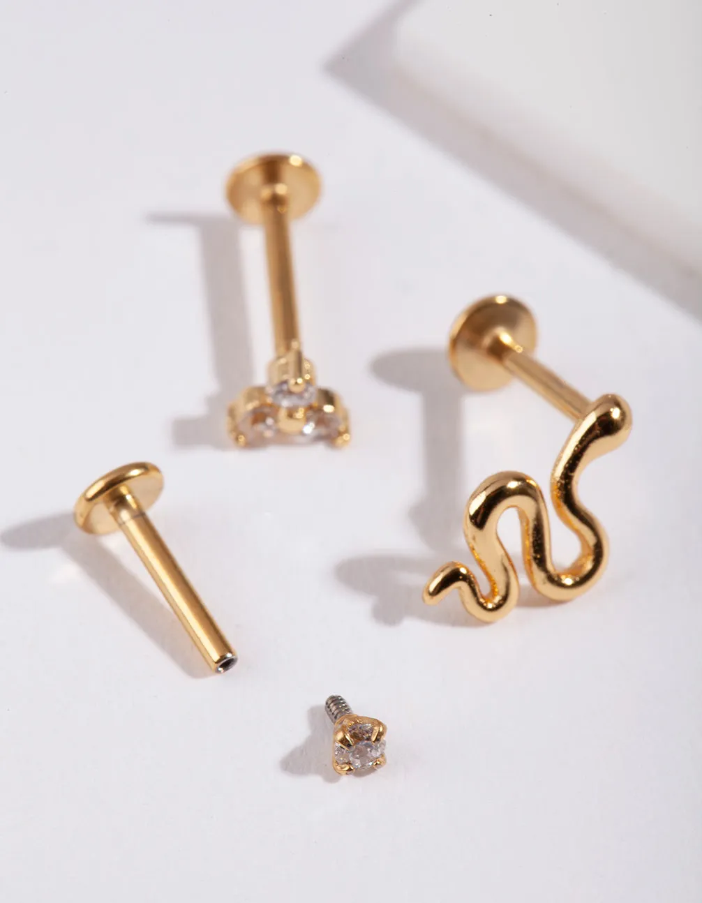 Gold Surgical Steel Diamante Snake Flat Back Earring Pack