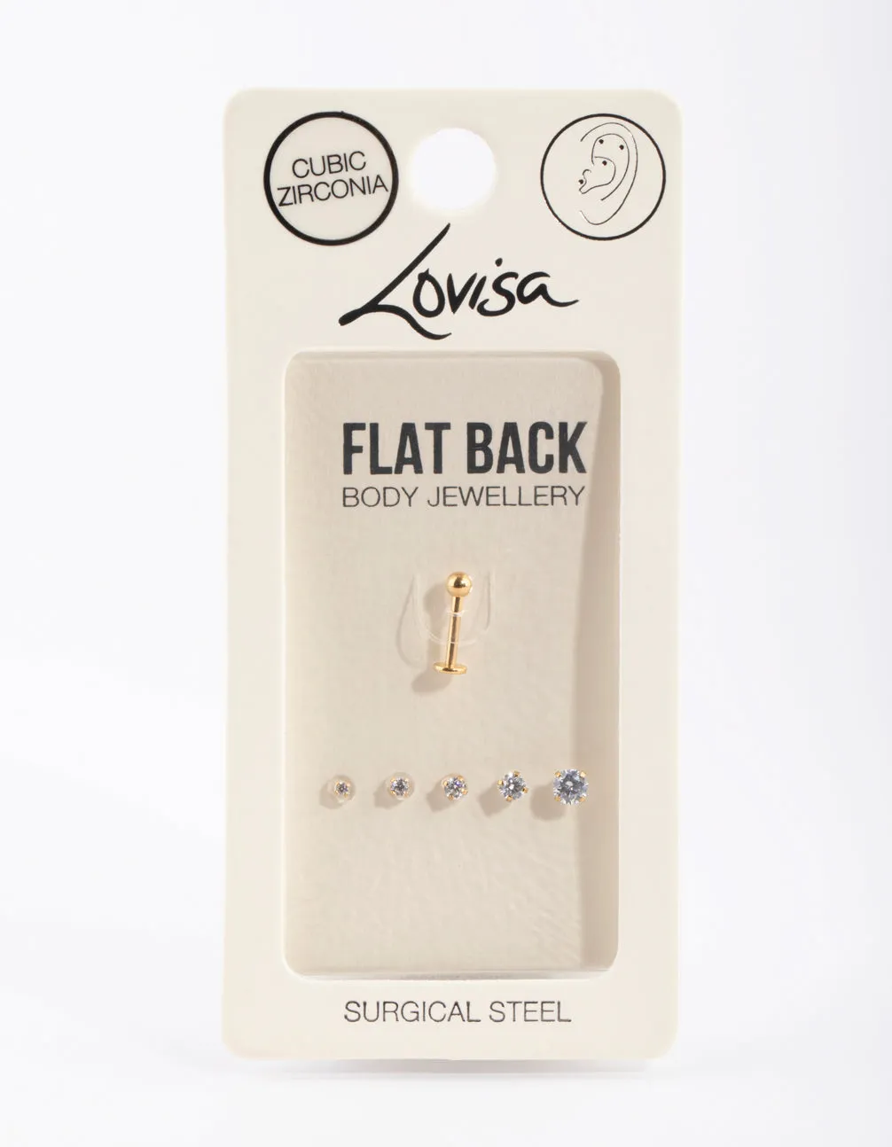 Gold Surgical Steel Graduated Stone Flat Back 6-Pack