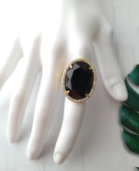 Haloed Black Agate Cocktail Ring