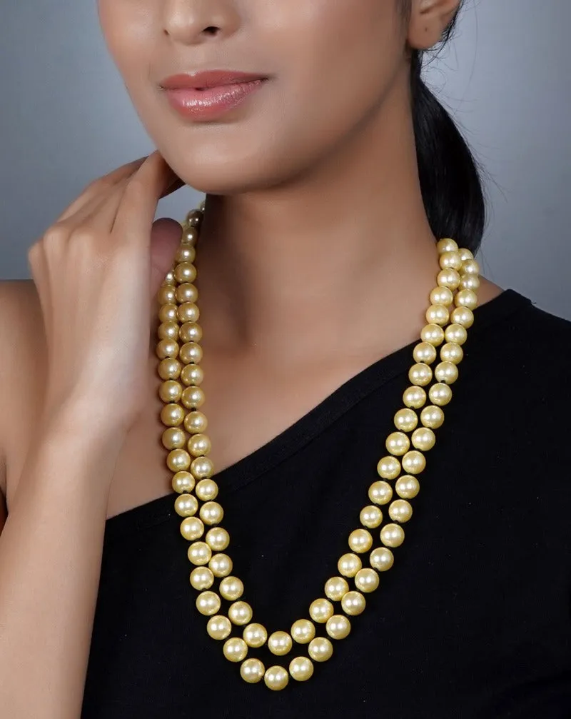 Imeora Double Line Knotted Golden Shell Pearl Necklace