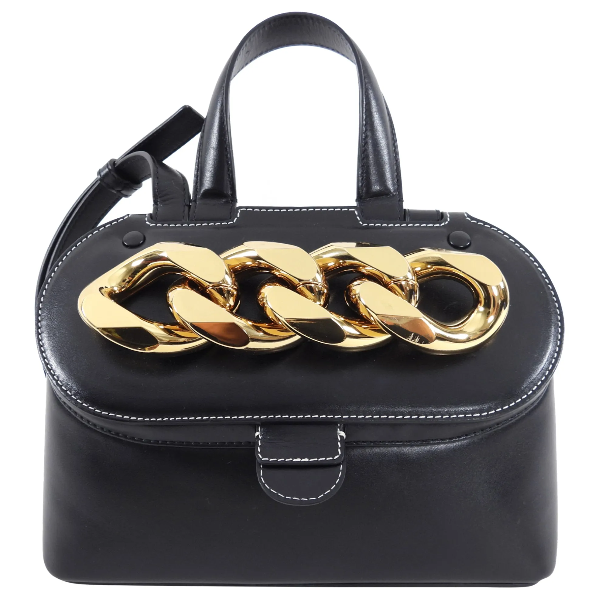 JW Anderson Small Black Leather Chain Lid Bag