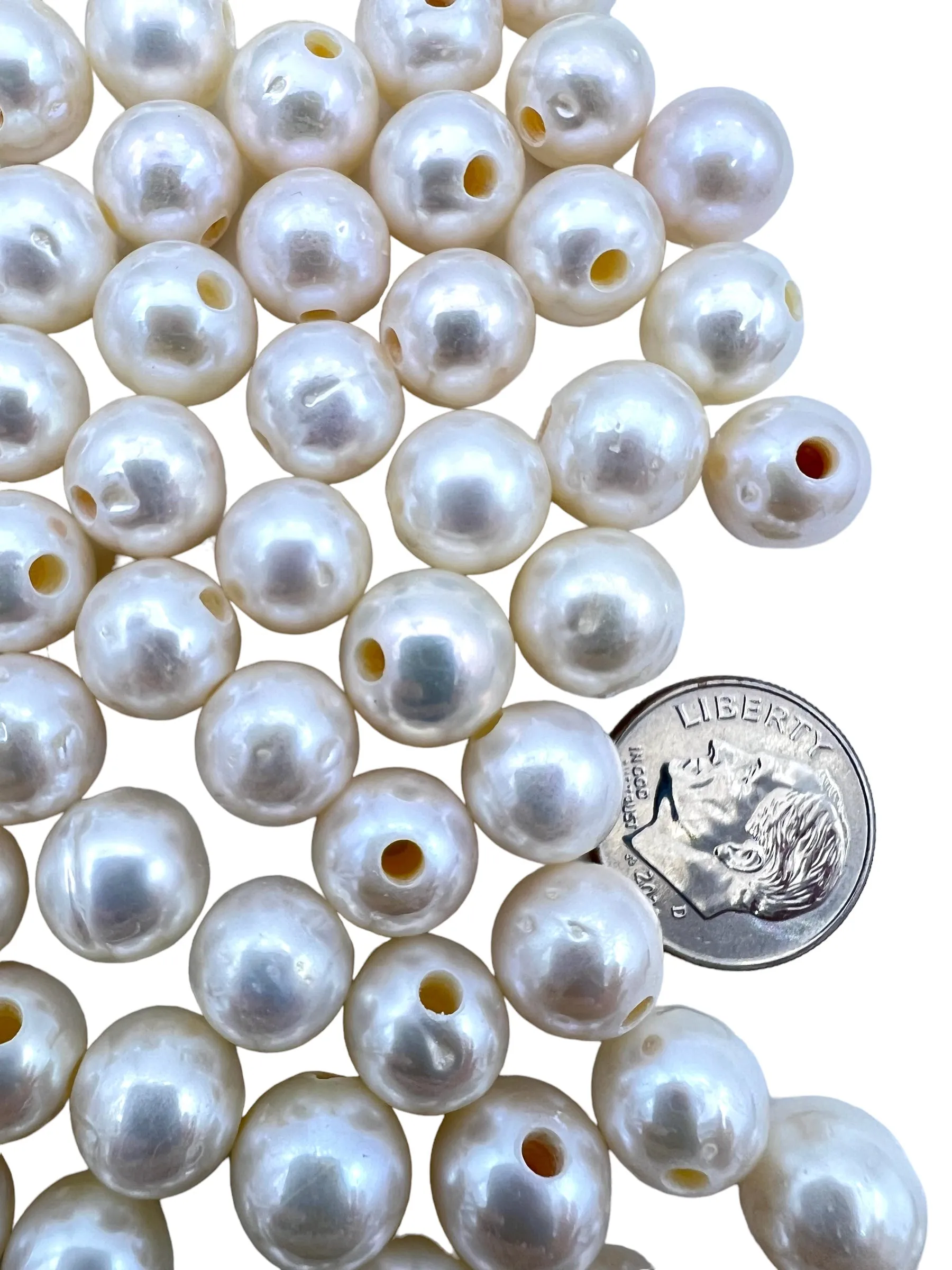 Large Hole Pearls, AAA  Quality 10mm White Fresh Water Pearls, Package of 3 Pearls