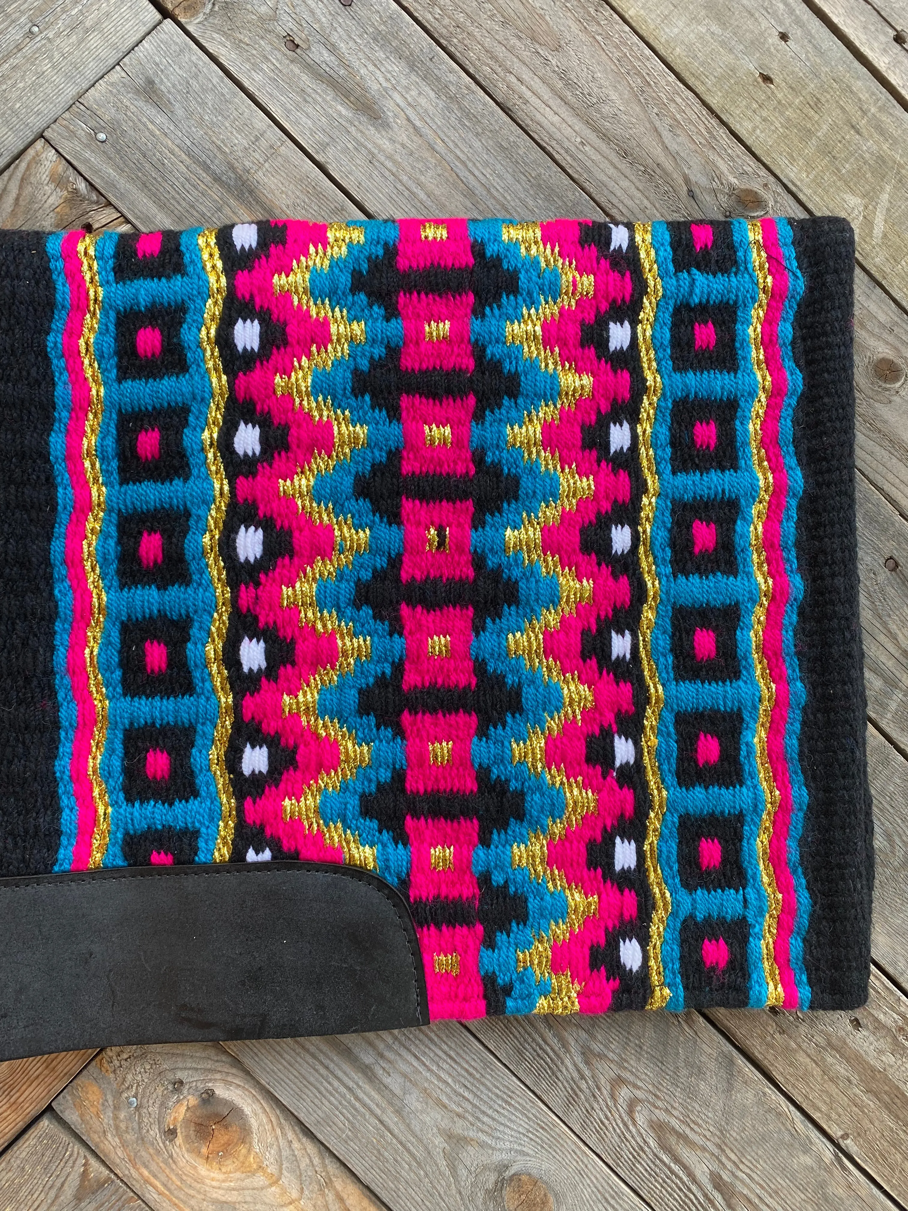 Luxe Woven Western Saddle Pad - Black/Pink & Turquoise