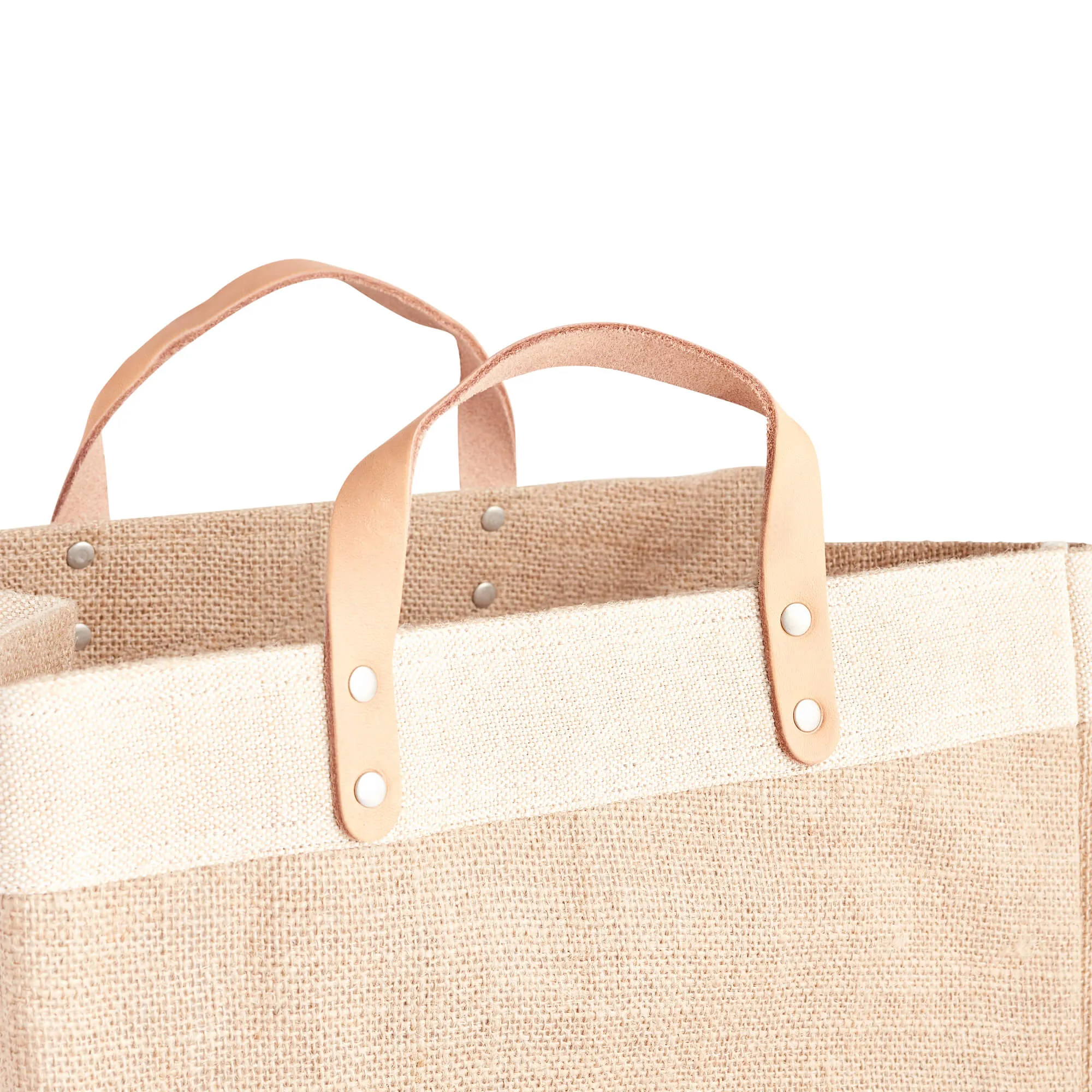 Market Bag in Natural with Large Green Monogram